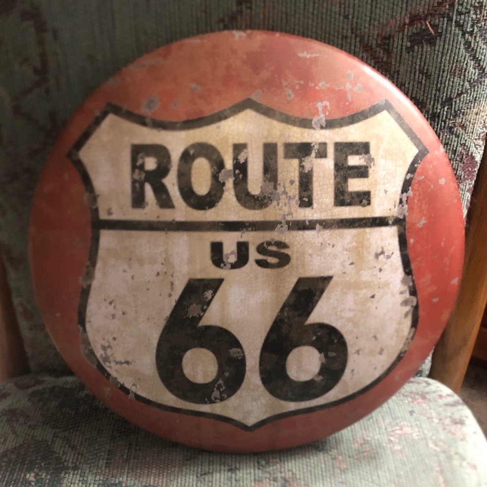New US Route 66 Round Dome Distressed Tin WallSign Rustic Reproduction Decor 12”